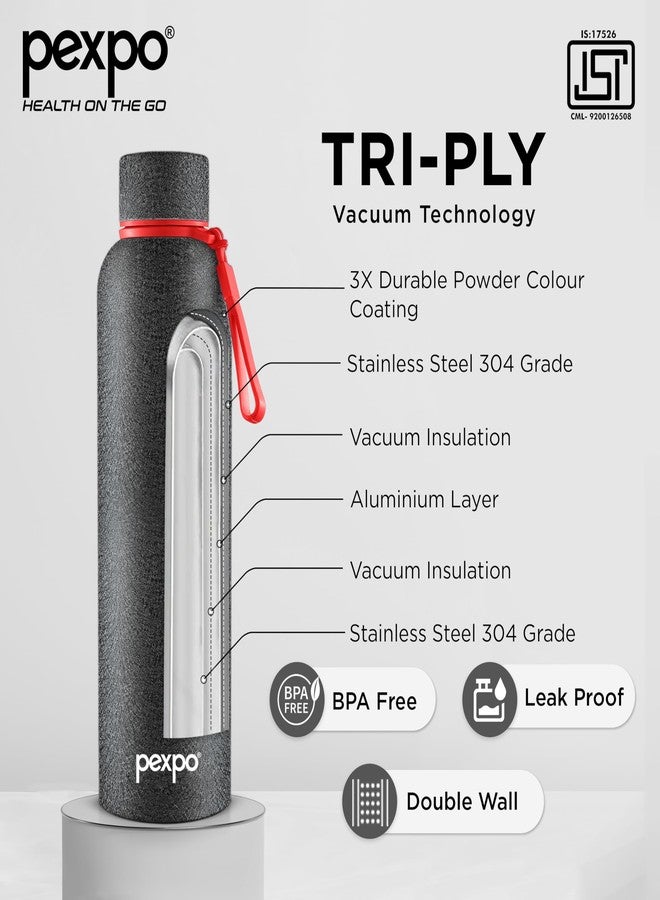 PEXPO Water Bottle 1 LTR Stainless Steel | Hot and Cold Flask | ISI Certified Steel Bottle | Three Layer Insulation | Leakproof | for Home, Office | 1-Year Warranty |Bravo 1000| Black - Image 4